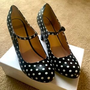 Black and white polkadot heels